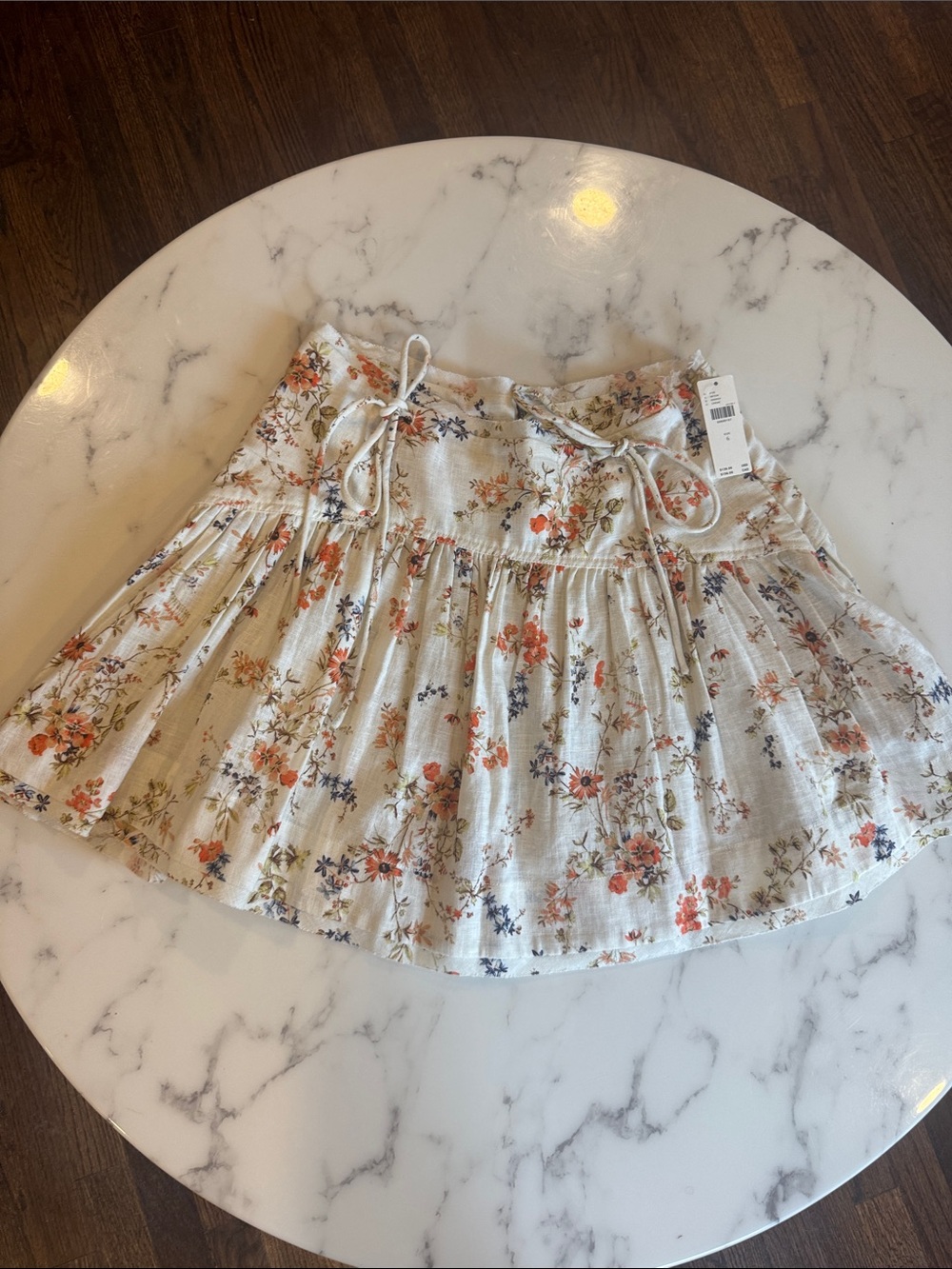 Anthropologie Linen Cream Floral Tiered Summer Skirt